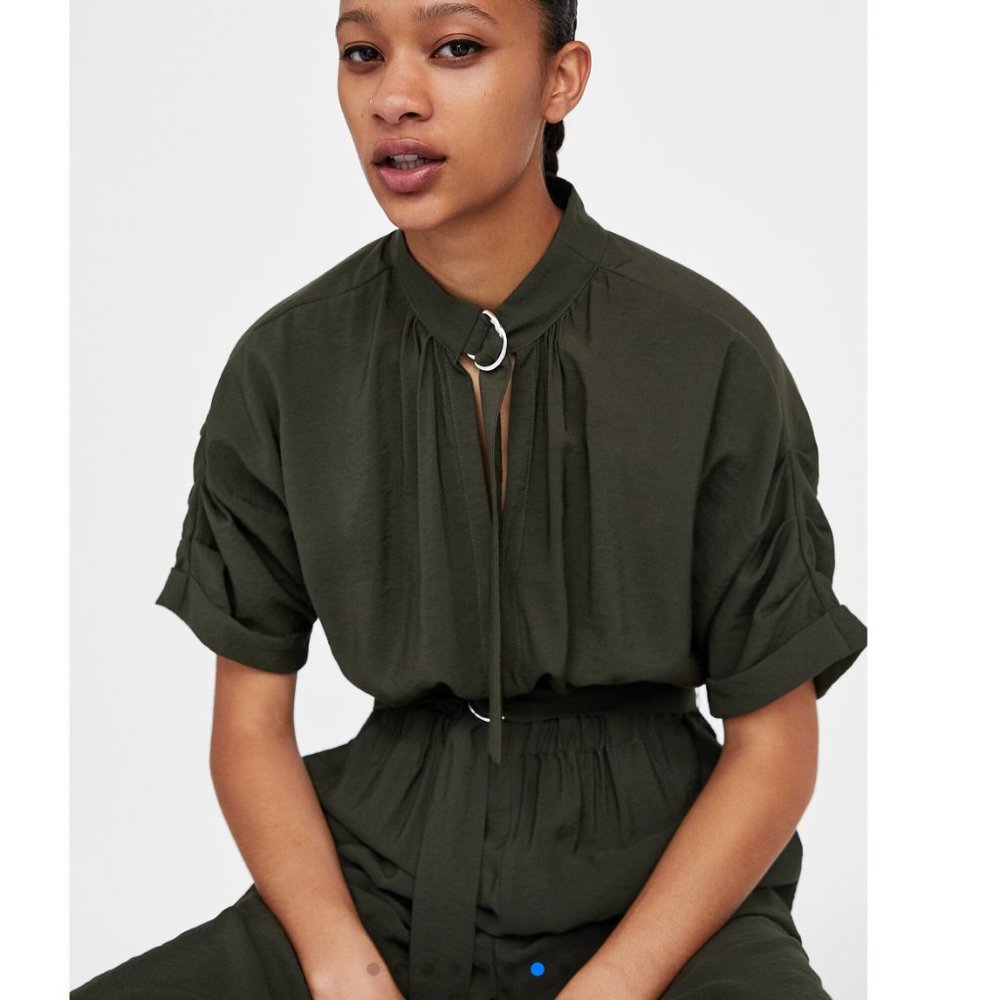 Zara Buckled olive green jumpsuit - Picture 3 of 8